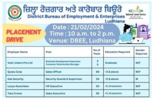 ਡੀ.ਬੀ.ਈ.ਈ. ਵੱਲੋਂ ਪਲੇਸਮੈਂਟ ਕੈਂਪ ਦਾ ਆਯੋਜਨ ਭਲਕੇ !